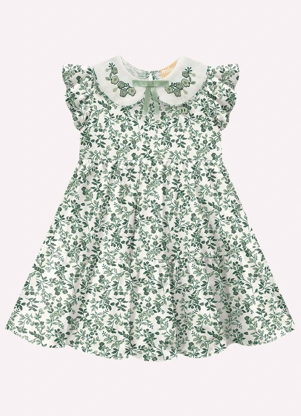 Milon - Vestido Infantil Menina Folhas Verde