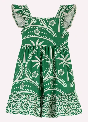 Nanai - Vestido Infantil Menina Folhas Verde - NANAI