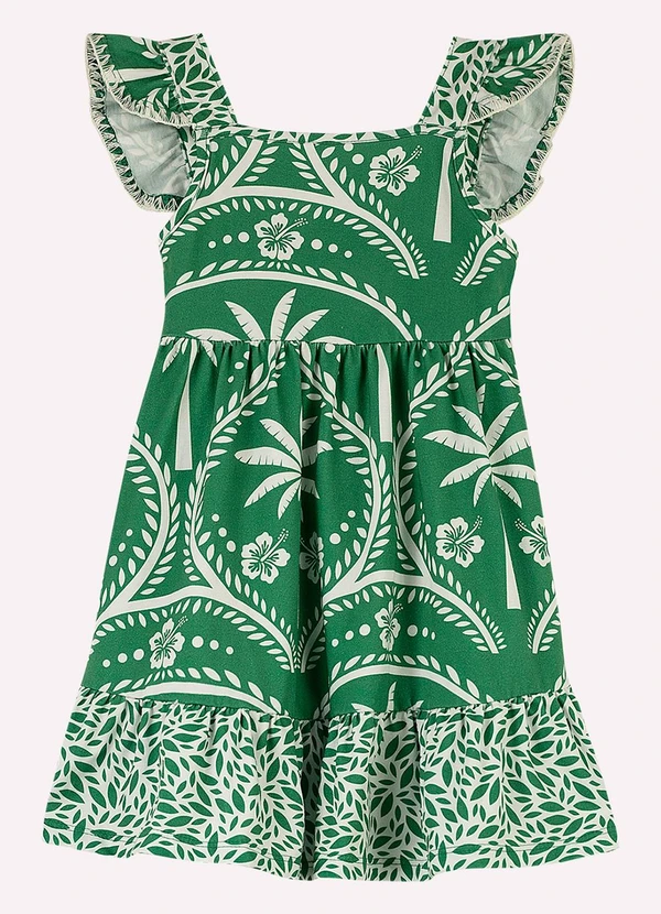 Nanai - Vestido Infantil Menina Folhas Verde