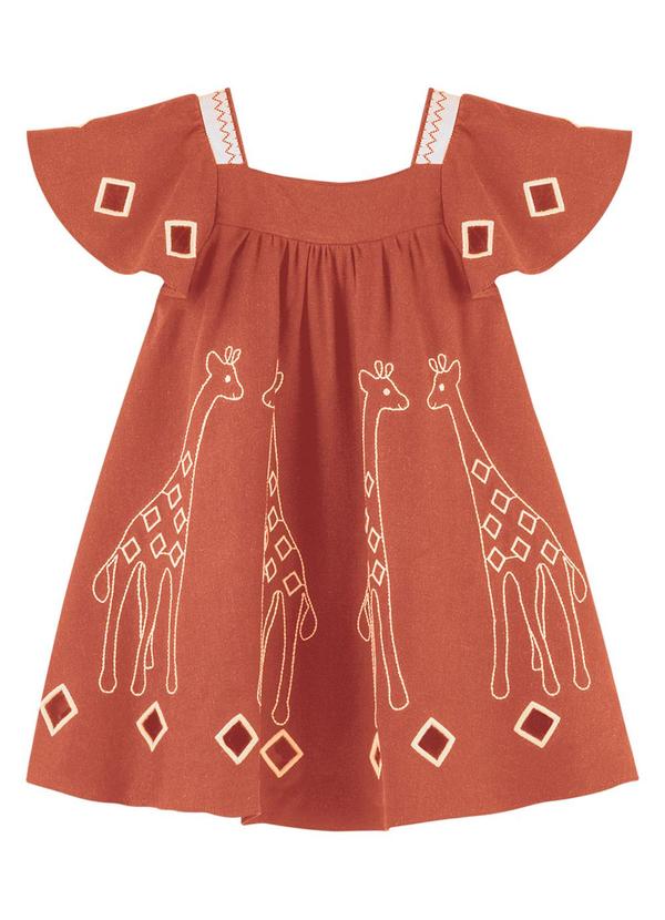 Nanai - Vestido Infantil Menina Girafas Laranja