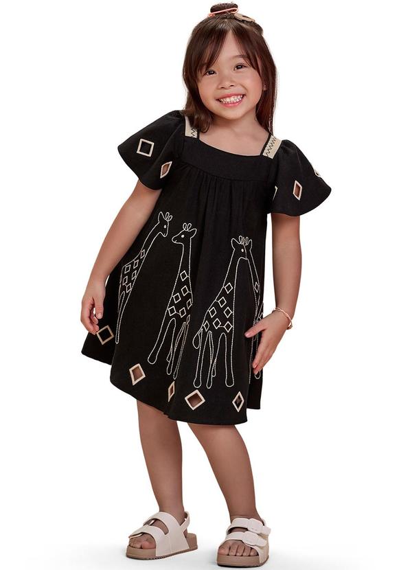 Nanai - Vestido Infantil Menina Girafas Preto