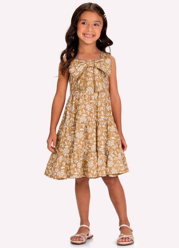 Milon - Vestido Infantil Menina Laço Marrom