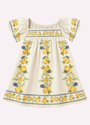 Nanai - Vestido Infantil Menina Limões Branco - NANAI