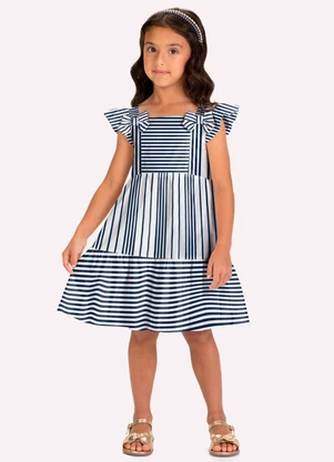 Milon - Vestido Infantil Menina Listrado Azul - MILON