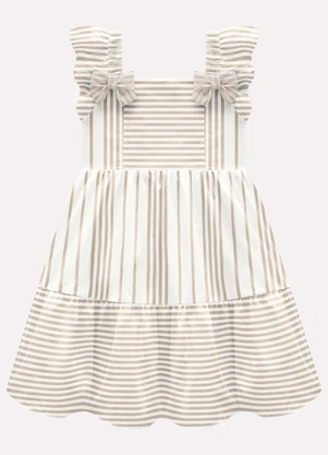 Milon - Vestido Infantil Menina Listrado Bege - MILON