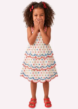 Nanai - Vestido Infantil Menina Póas Branco - NANAI