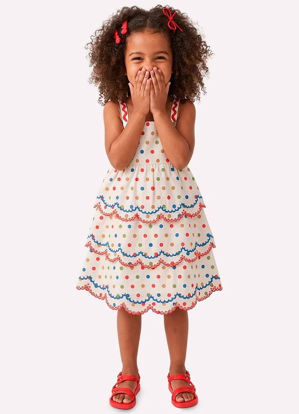 Nanai - Vestido Infantil Menina Póas Branco