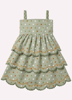 Nanai - Vestido Infantil Menina Póas Verde - NANAI