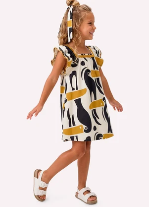 Nanai - Vestido Infantil Menina Tucanos Branco - NANAI