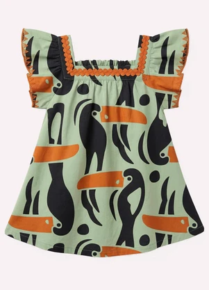 Nanai - Vestido Infantil Menina Tucanos Verde - NANAI
