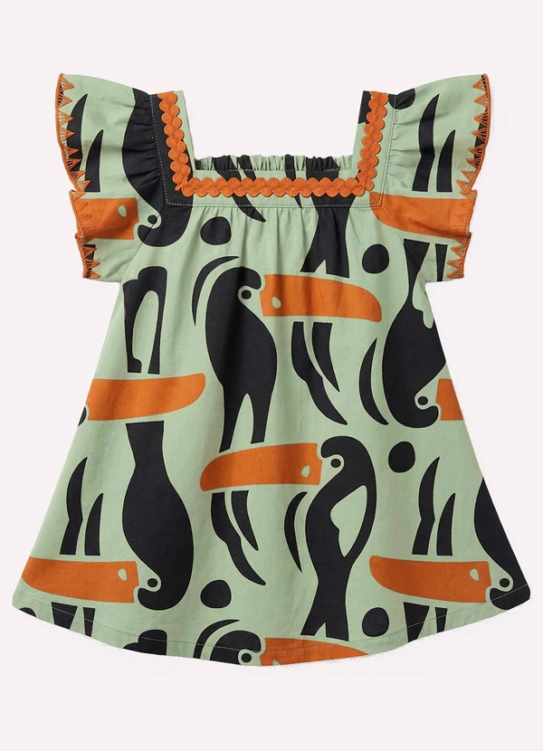 Nanai - Vestido Infantil Menina Tucanos Verde