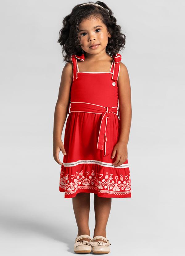 Mundi - Vestido Infantil Midi Vermelho