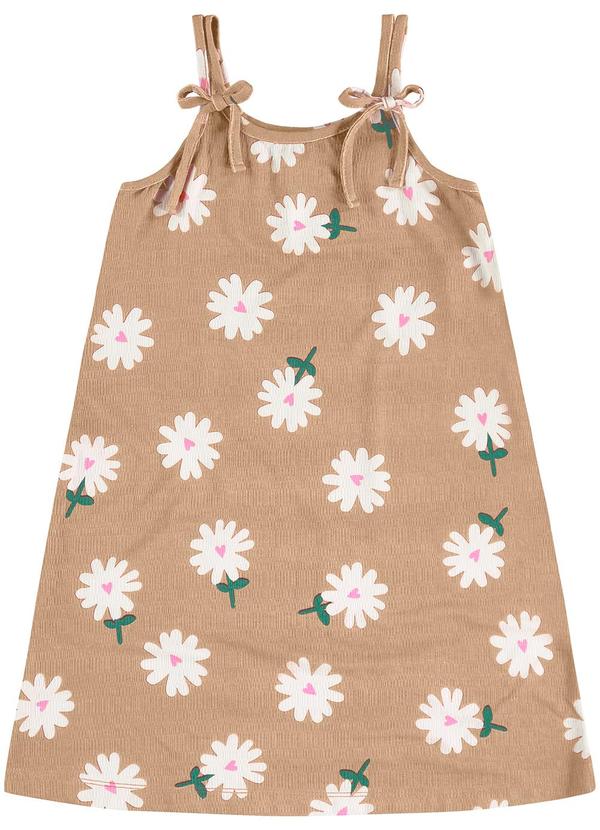 Rovi Kids - Vestido Infantil Visco Maquinetada Marrom