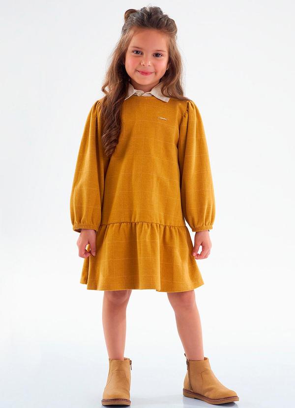Up Baby - Vestido Infantil Xadrez Jacquard Marrom