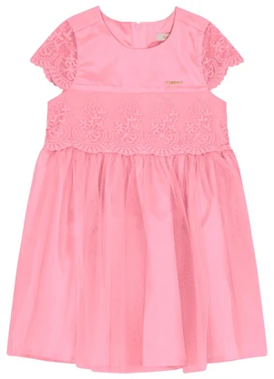 Carinhoso - Vestido Rosa em Tule com Renda Menina - CARINHOSO