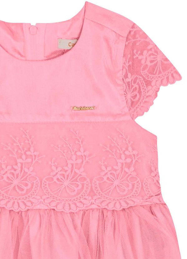 Carinhoso - Vestido Rosa em Tule com Renda Menina 2