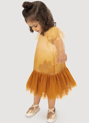 Lilica Ripilica - Vestido Tule Manga Curta Bebê Feminino Laranja - LILICA RIPILICA