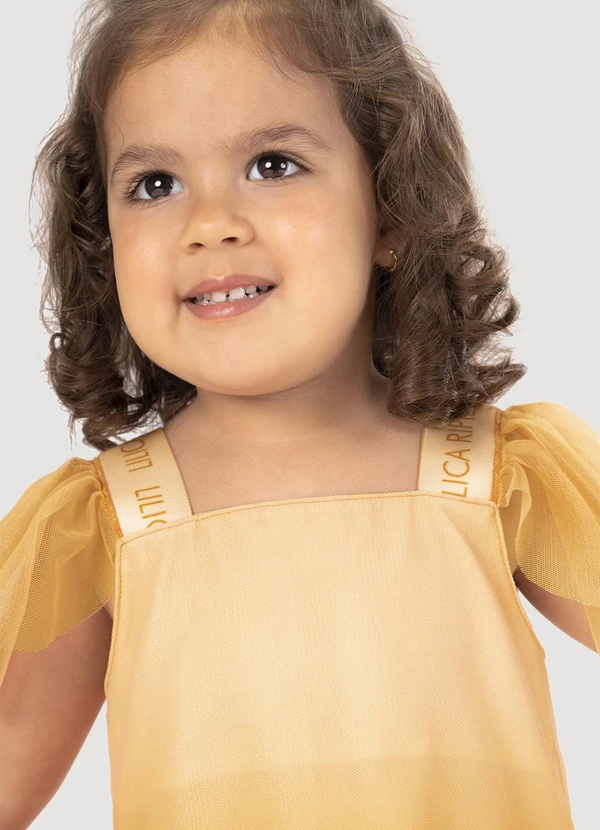 Lilica Ripilica - Vestido Tule Manga Curta Bebê Feminino Laranja 2