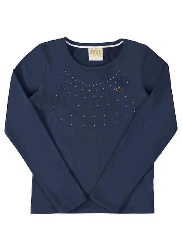 Milli e Nina - Blusa Manga Longa em Cotton Penteado Azul