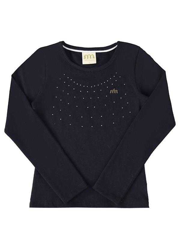 Milli e Nina - Blusa Manga Longa em Cotton Penteado Preto