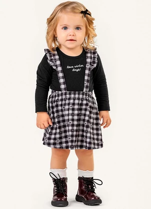 Colorittá - Conjunto Bebê Body e Salopete Xadrez Preto - COLORITTÁ