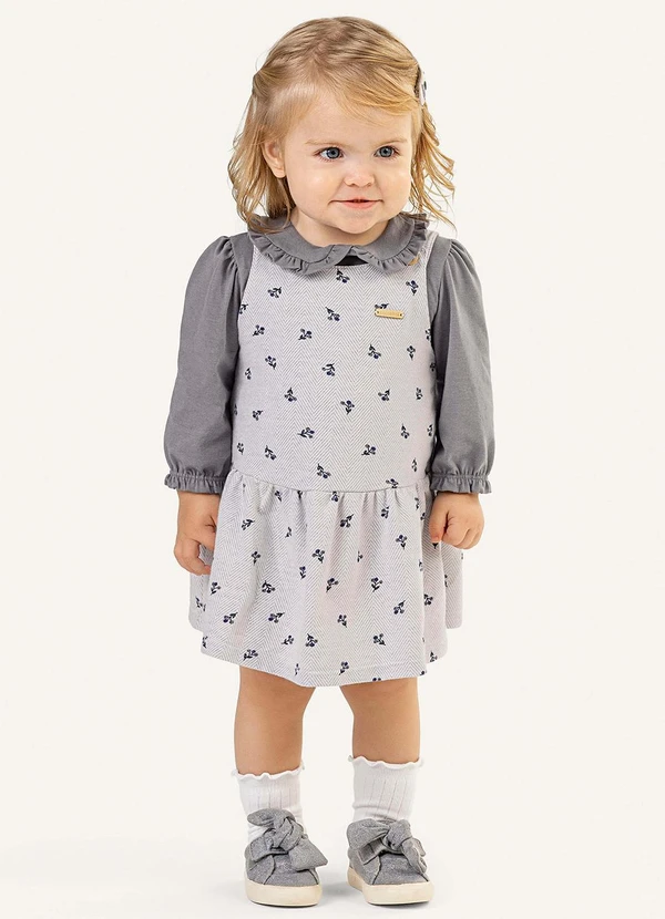 Colorittá - Conjunto Bebê Vestido Floral e Blusa Cinza