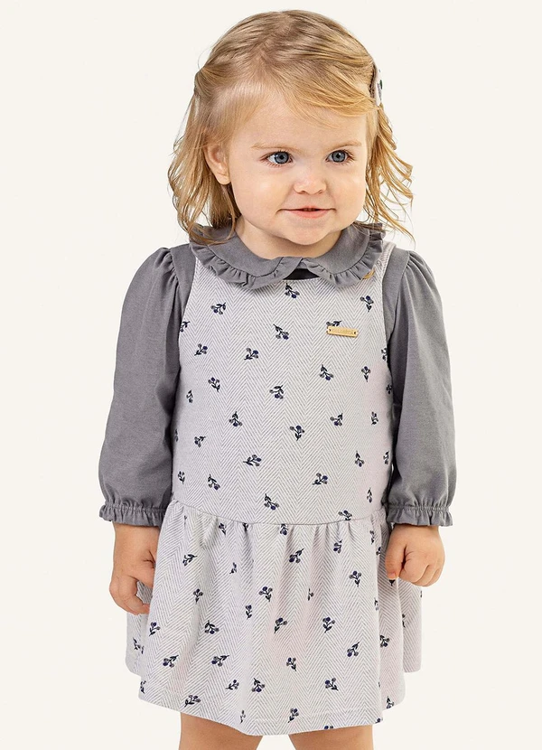 Colorittá - Conjunto Bebê Vestido Floral e Blusa Cinza 2