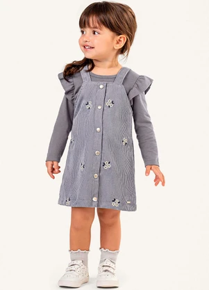 Colorittá - Conjunto Infantil Blusa e Vestido Veludo Cinza - COLORITTÁ