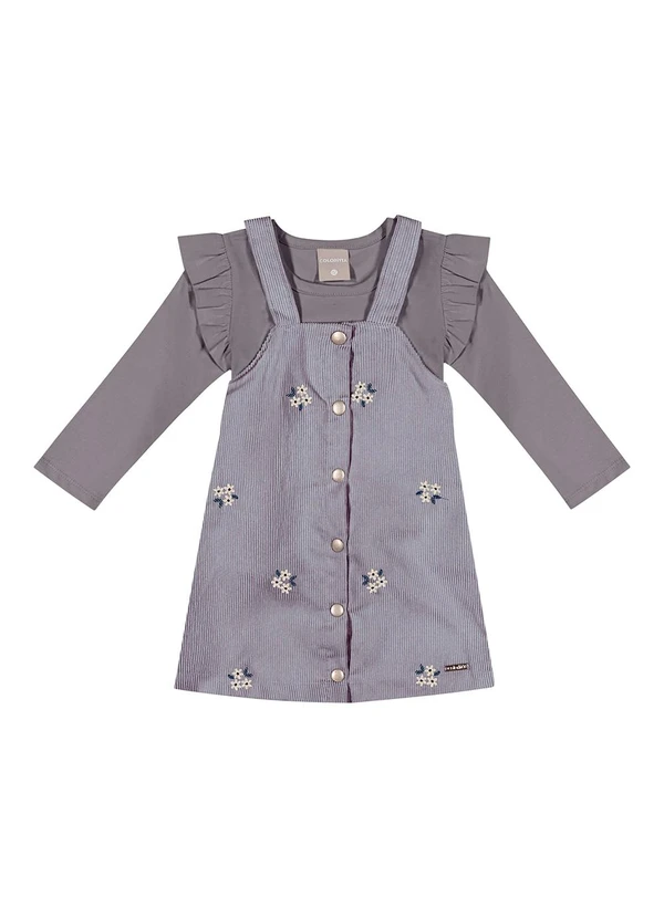 Colorittá - Conjunto Infantil Blusa e Vestido Veludo Cinza 3