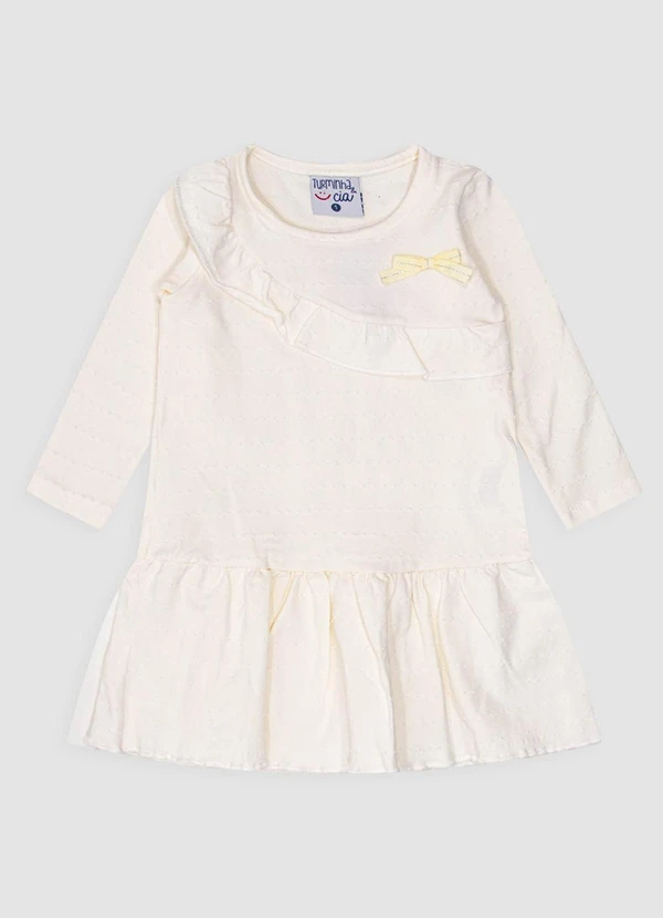 Turminha - Vestido Babados e Bolinha com Laço Bege