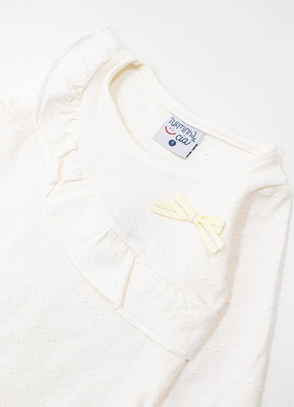 Turminha - Vestido Babados e Bolinha com Laço Bege 2