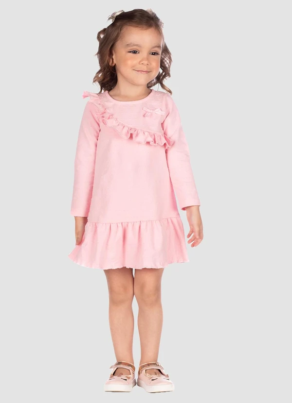 Turminha - Vestido Babados e Bolinha com Laço Rosa