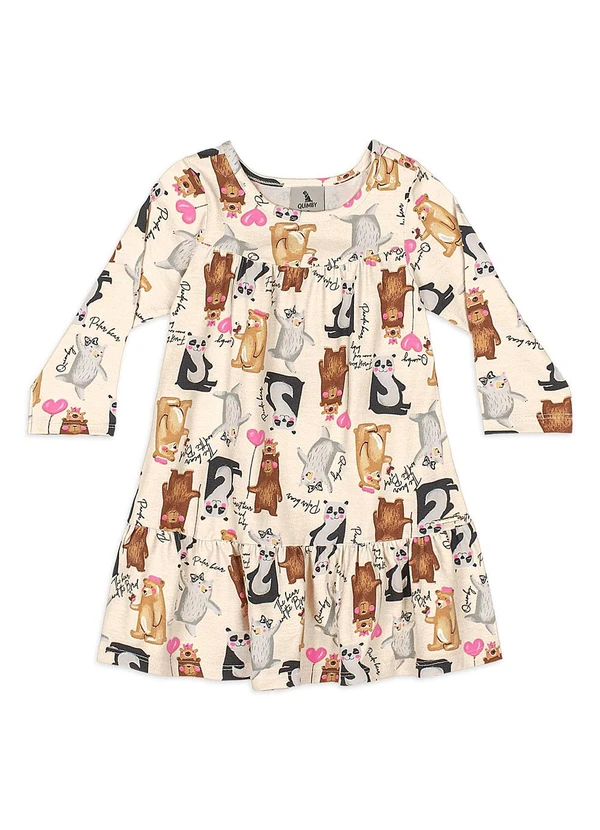 Quimby - Vestido Bebê Cotton Manga Longa Bege 2