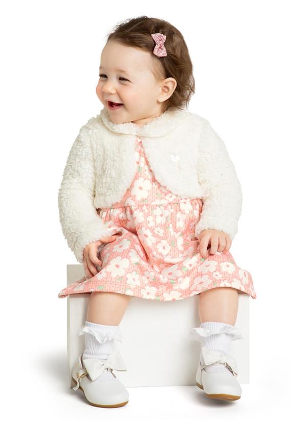 Marlan - Vestido Bebê em Malha Sport Tricot Floral Rosa