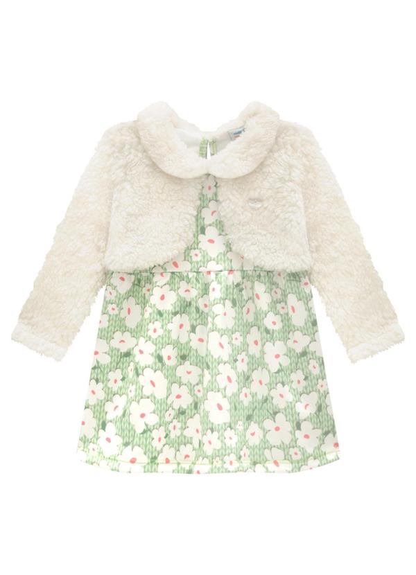 Marlan - Vestido Bebê em Malha Sport Tricot Floral Verde