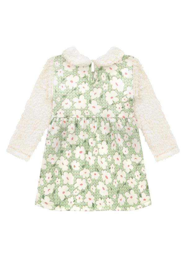 Marlan - Vestido Bebê em Malha Sport Tricot Floral Verde 2