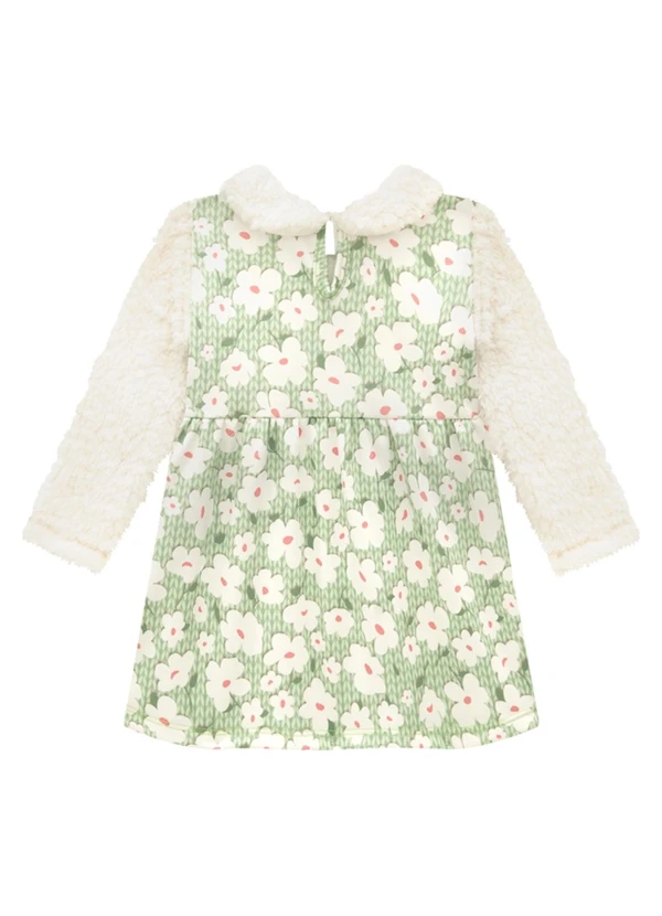 Marlan - Vestido Bebê em Malha Sport Tricot Floral Verde 2