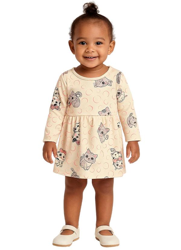 Marlan - Vestido Bebê em Moletom Felpado Bege
