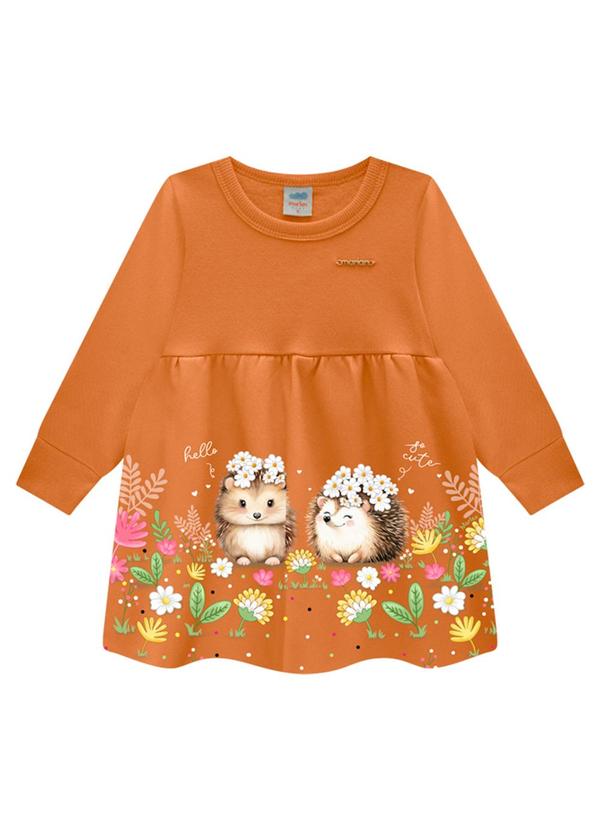 Marlan - Vestido Bebê em Moletom Felpado Laranja