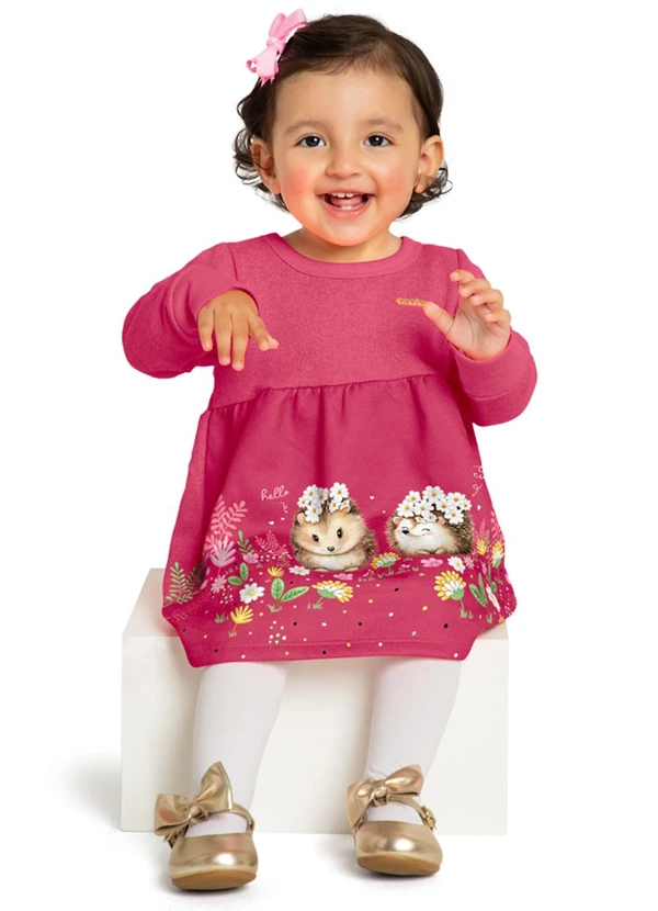 Marlan - Vestido Bebê em Moletom Felpado Rosa