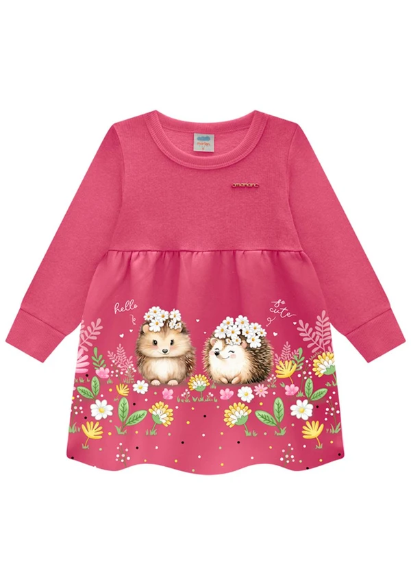 Marlan - Vestido Bebê em Moletom Felpado Rosa 2