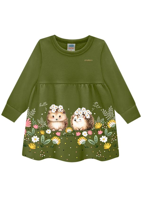 Marlan - Vestido Bebê em Moletom Felpado Verde