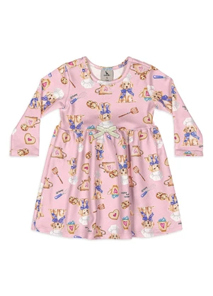Quimby - Vestido Bebê em Suedine Manga Longa Bege - QUIMBY