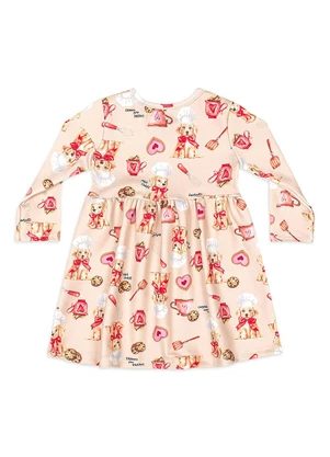 Quimby - Vestido Bebê em Suedine Manga Longa Rosa - QUIMBY
