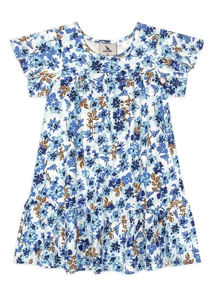 Quimby - Vestido Bebê Floral Cotton Recortes Azul - QUIMBY