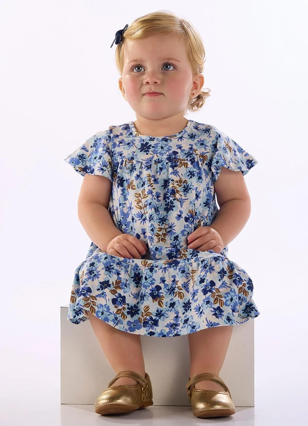 Quimby - Vestido Bebê Floral Cotton Recortes Azul 1