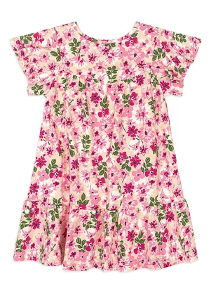 Quimby - Vestido Bebê Floral Cotton Recortes Bege - QUIMBY