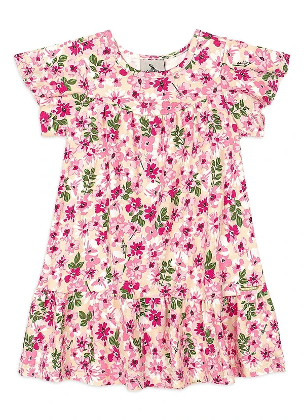 Quimby - Vestido Bebê Floral Cotton Recortes Bege 1