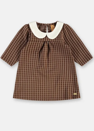 Up Baby - Vestido Bebê Jacquard Gola Boneca Marrom - UP BABY