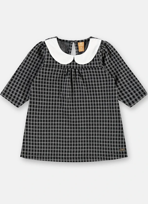 Up Baby - Vestido Bebê Jacquard Gola Boneca Preto